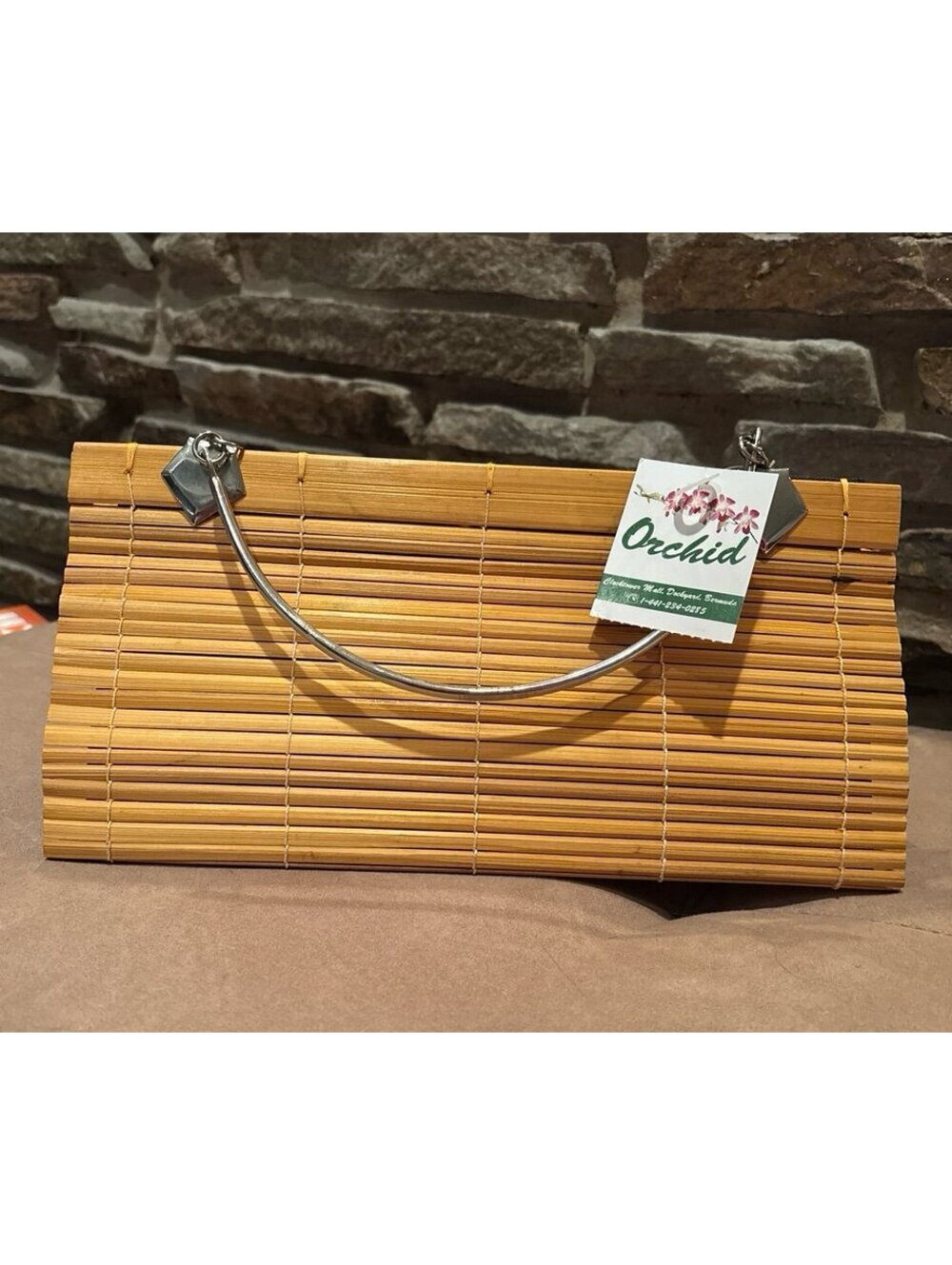 Natural Bamboo Slat Purse- Yellow/Vintage from Bermuda-New with tag